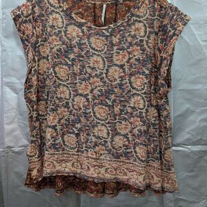 Free People Paisley Print Blouse in Blue and Cream
